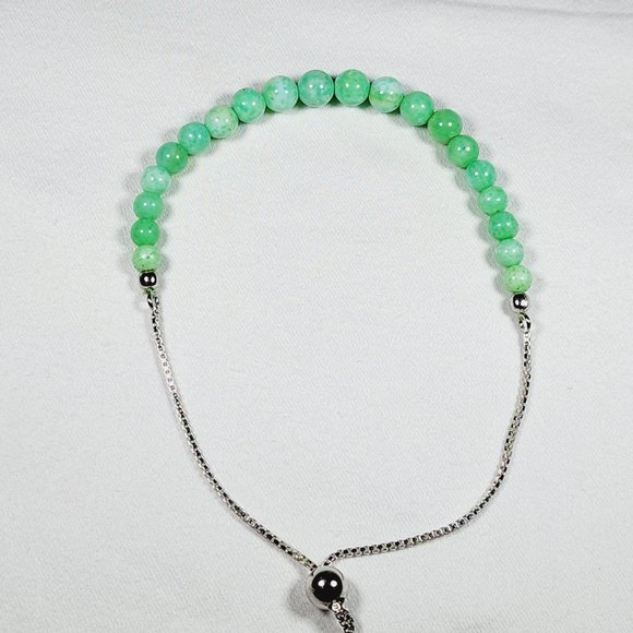 Minimalist enhanced Green Opal bolo bracelet for kids/adults adj 16.25ct 925SS - Picture 3 of 4